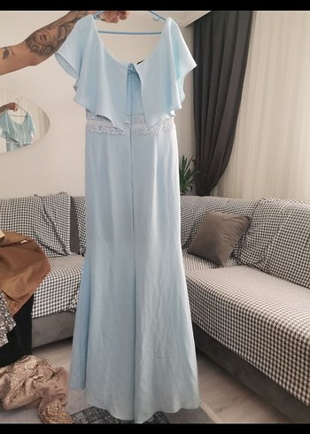 Mavi Drapeli Uzun Abiye Elbise - Görsel 4