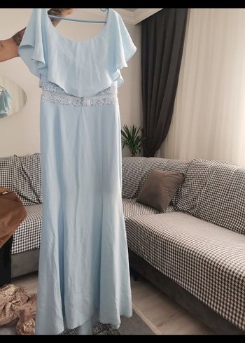 Mavi Drapeli Uzun Abiye Elbise - Görsel 3