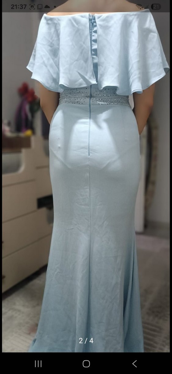 Mavi Drapeli Uzun Abiye Elbise - Görsel 2