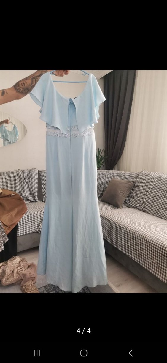 Mavi Drapeli Uzun Abiye Elbise - Görsel 4