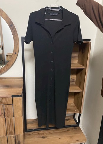 Düğmeli Siyah Midi Kadın Elbise - Görsel 3