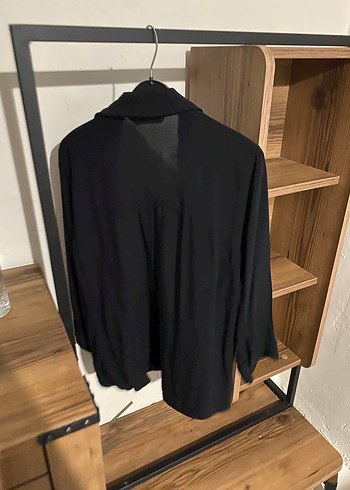 Siyah Keten Kadın Gömlek - Uzun Kollu, Salaş - Görsel 4