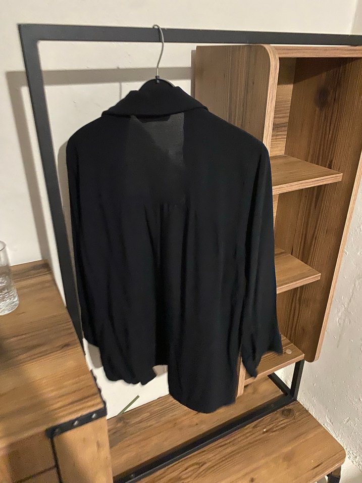 Siyah Keten Kadın Gömlek - Uzun Kollu, Salaş - Görsel 4