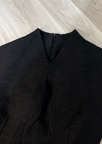 Siyah Pilili Dar Yakalı Midi Elbise - Görsel 2