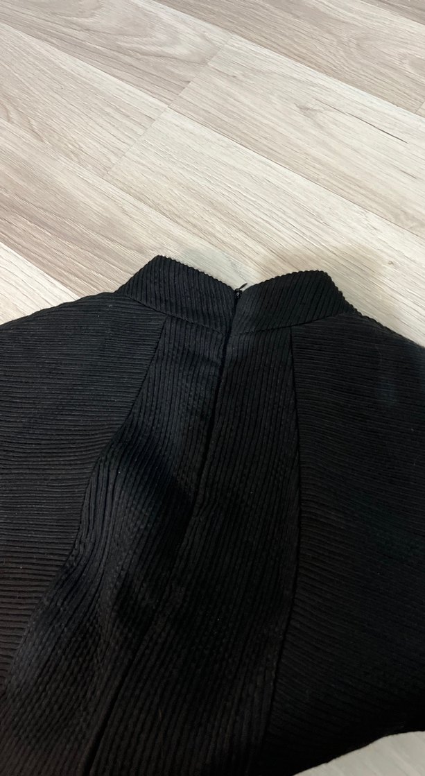 Siyah Pilili Dar Yakalı Midi Elbise - Görsel 4