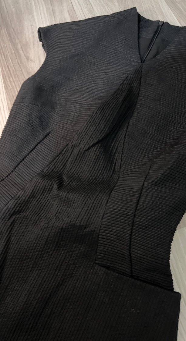 Siyah Pilili Dar Yakalı Midi Elbise - Görsel 3