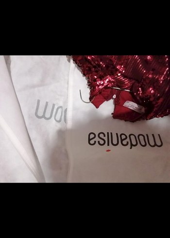 Bordo Uzun Kollu Drapeli Parlak Abiye Elbise - Görsel 2