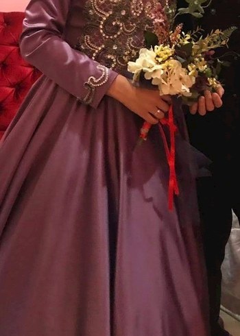 Mor Uzun Kollu Drapeli Kadın Abiye - Görsel 2