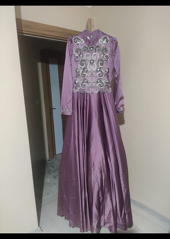 Mor Uzun Kollu Drapeli Kadın Abiye - Görsel 3