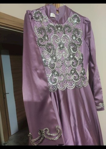 Mor Uzun Kollu Drapeli Kadın Abiye - Görsel 4