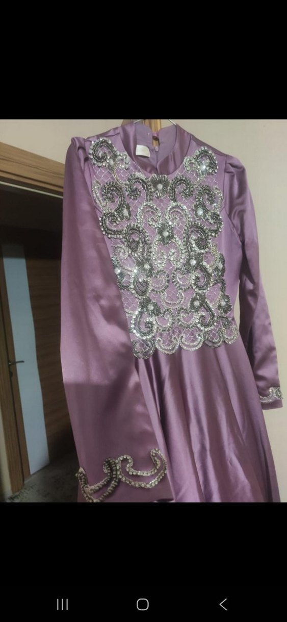 Mor Uzun Kollu Drapeli Kadın Abiye - Görsel 4