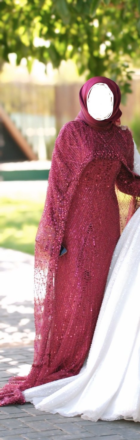 Bordo İşlemeli Uzun Abiye Elbise - Görsel 2