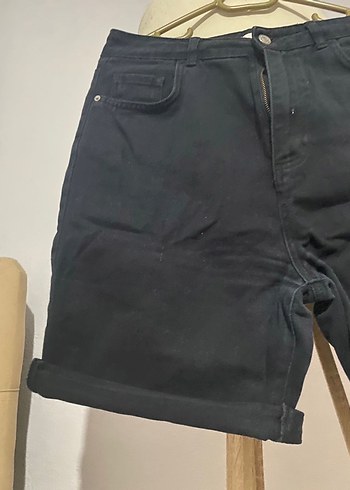 Siyah Kadın Bol Kesim Mini Kot Şort - Görsel 2