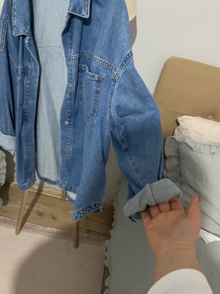 Gevşek Kesim Mavi Denim Ceket - Görsel 2