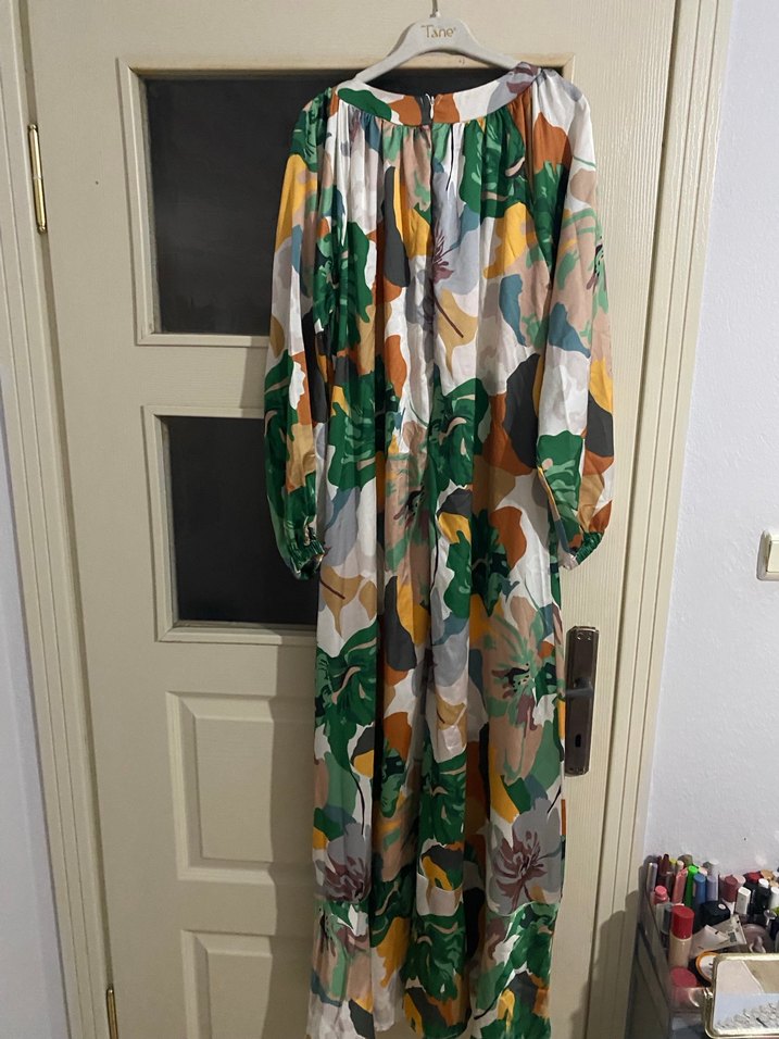 Uzun Kollu Çok Renkli Bohem Uzun Elbise kemerli - Görsel 4