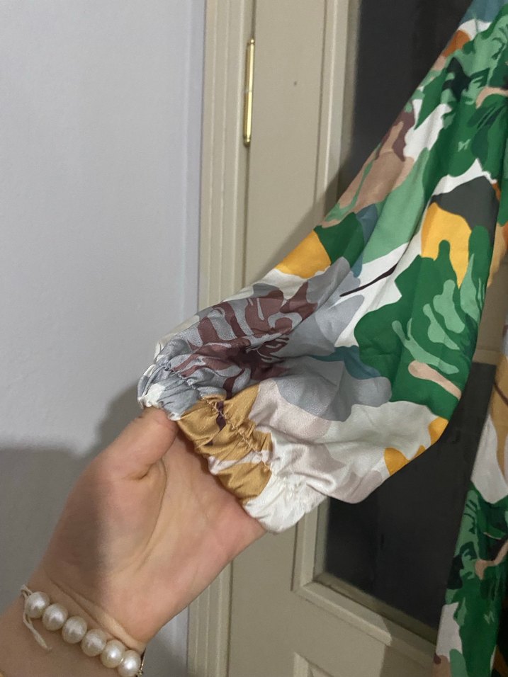 Uzun Kollu Çok Renkli Bohem Uzun Elbise kemerli - Görsel 2