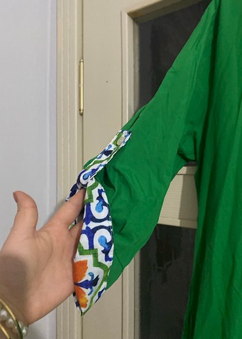 Uzun Yeşil Bohem Kadın gömlek - Görsel 2