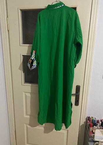 Uzun Yeşil Bohem Kadın gömlek - Görsel 5