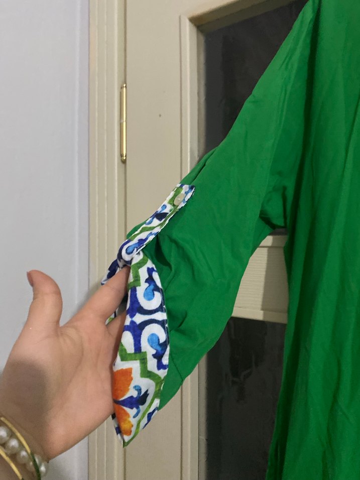 Uzun Yeşil Bohem Kadın gömlek - Görsel 2