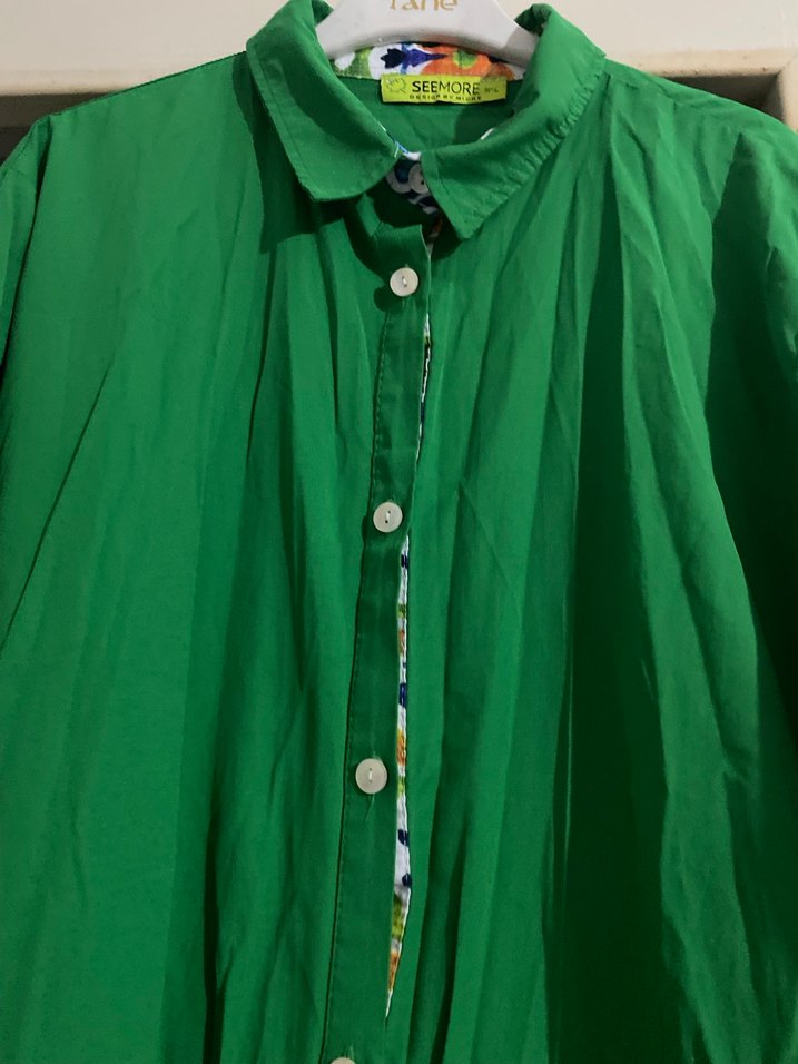 Uzun Yeşil Bohem Kadın gömlek - Görsel 4