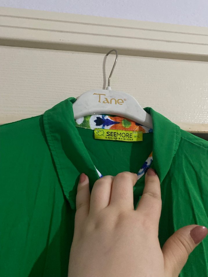 Uzun Yeşil Bohem Kadın gömlek - Görsel 3