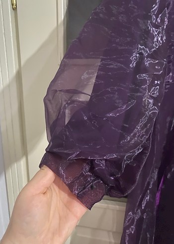 Uzun Mor Gotik Kadın Abiye Elbise çok az bir yırtık var - Görsel 5