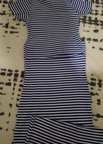 Lacivert Çizgili elbise takım - Görsel 2