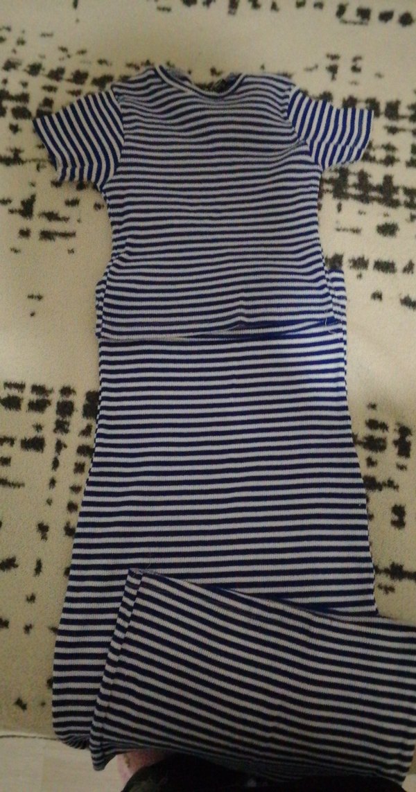 Lacivert Çizgili elbise takım - Görsel 2