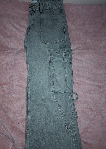 Gri Kemerli Rahat Kesim Kadın Kot Pantolon - Görsel 2