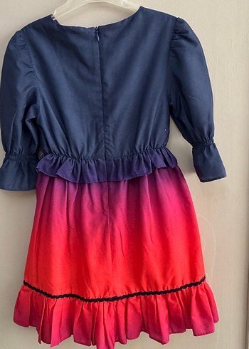 Renk Geçişli Kız Çocuk Elbisesi, Fırfırlı, Uzun Kollu - Görsel 3