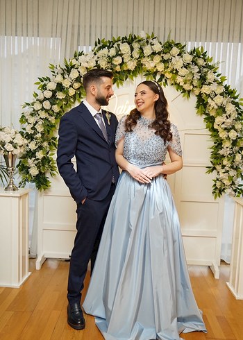 Mavi taşlı Desenli Uzun Bohem Elbise - Görsel 2