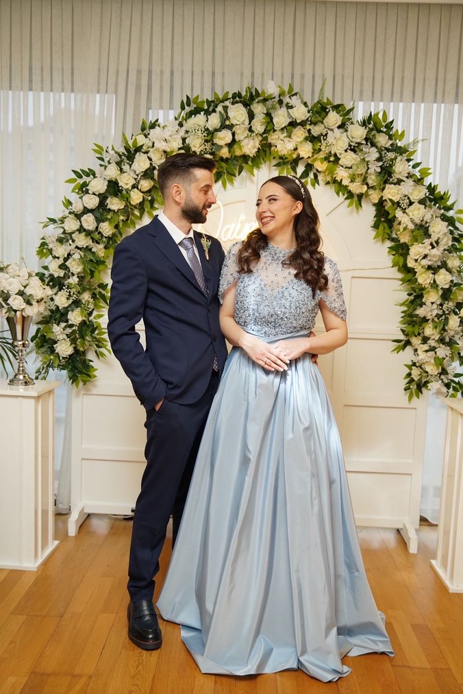 Mavi taşlı Desenli Uzun Bohem Elbise - Görsel 2