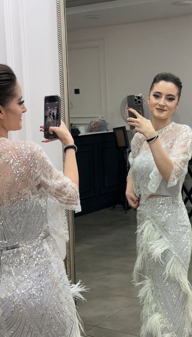 Beyaz Drapeli Straplez Uzun Abiye Elbise - Görsel 2