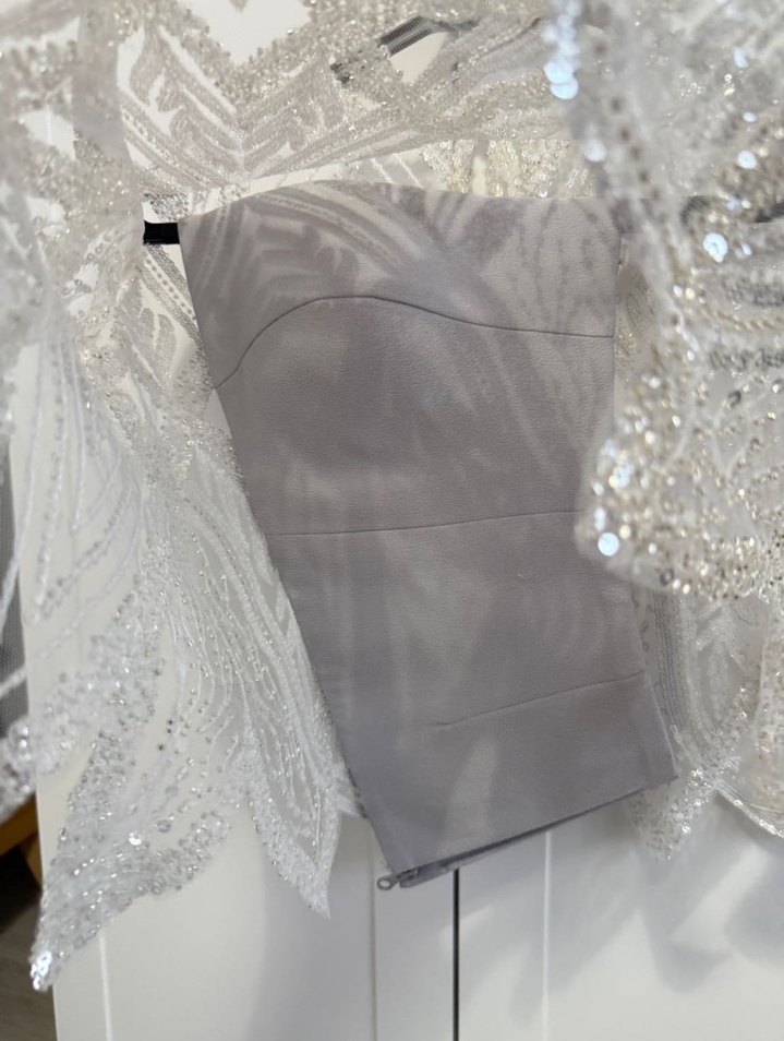 Beyaz Drapeli Straplez Uzun Abiye Elbise - Görsel 5