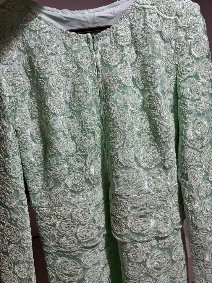 Yeşil Nakışlı Uzun Dantel Kadın Elbise - Görsel 3