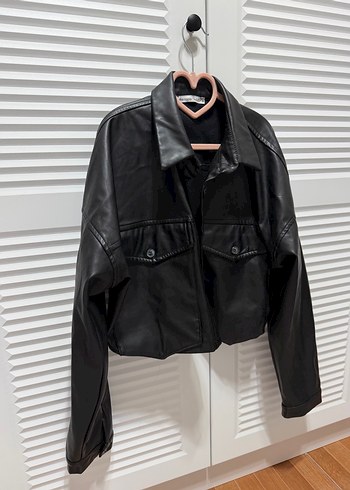 Düğmeli Siyah Deri Kadın gömlek - Görsel 2