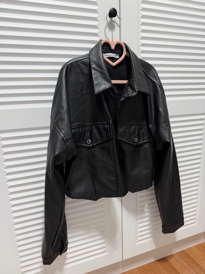 Düğmeli Siyah Deri Kadın gömlek - Görsel 2