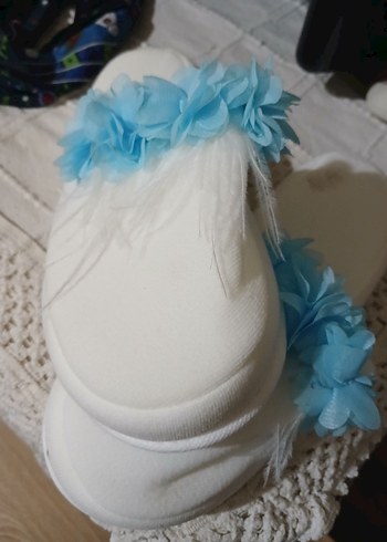 Mavi Çiçekli Bohem lohusa terlik ve tac - Görsel 2