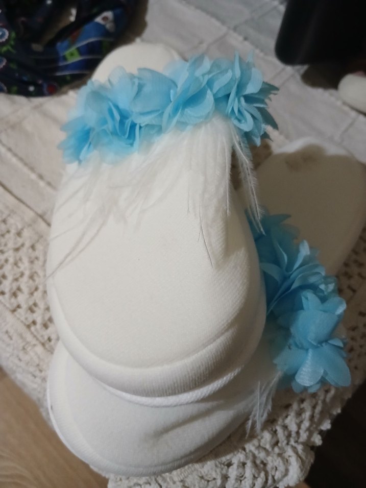 Mavi Çiçekli Bohem lohusa terlik ve tac - Görsel 2