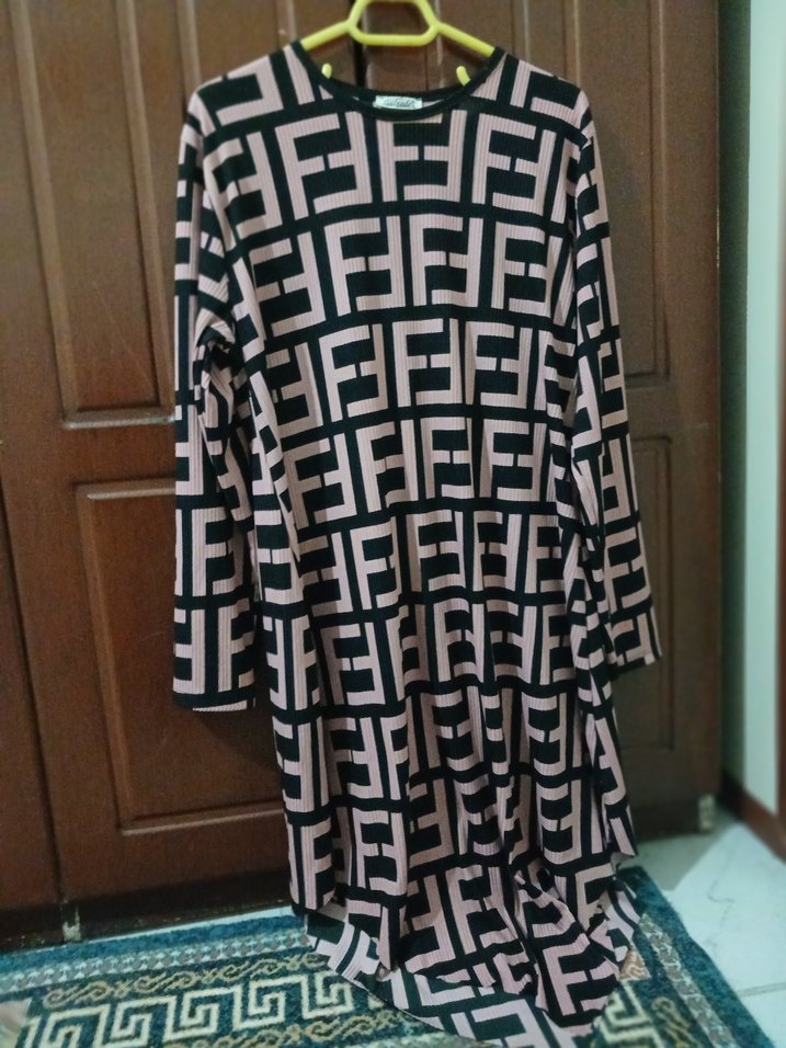 Uzun Kollu, Pileli, Desenli Tunik veya elbise - Görsel 3