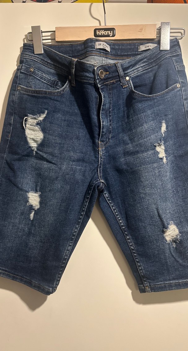 Erkek Koyu Mavi Bol Kesim Denim Şort - Görsel 2