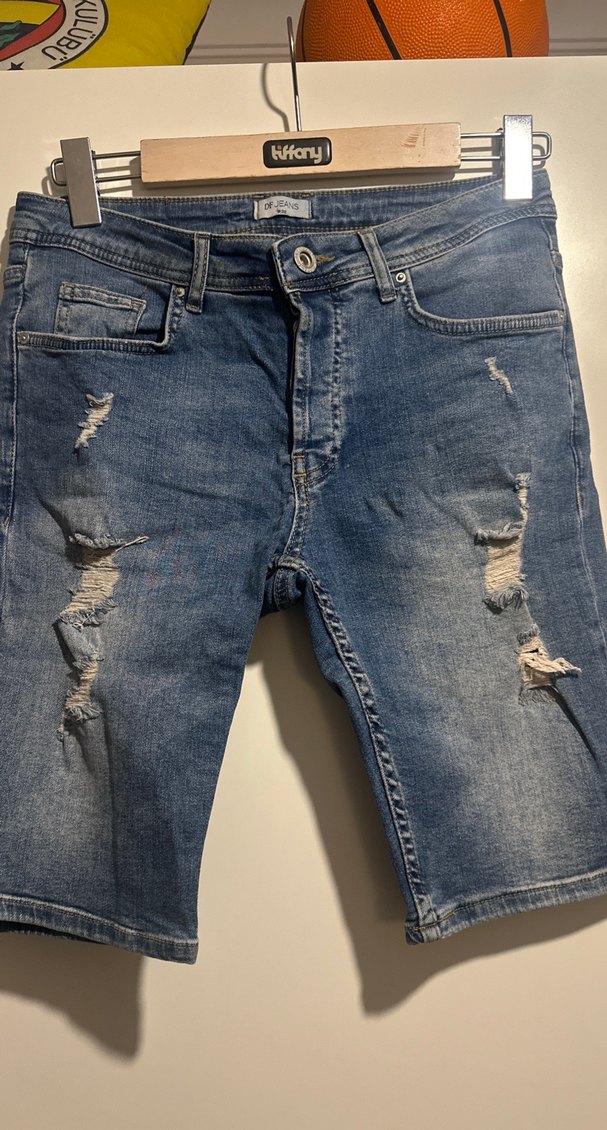 Erkek Gri Renkli Bol Kesim Denim Şort - Görsel 2