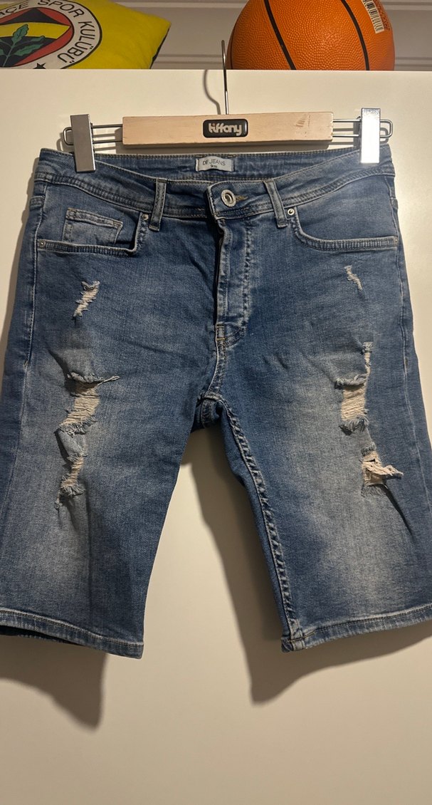 Erkek Gri Renkli Bol Kesim Denim Şort - Görsel 3