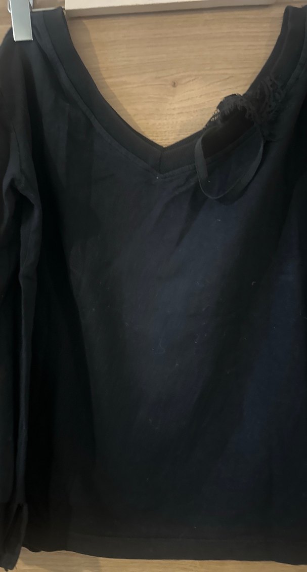 Siyah V Yakalı Keten Kadın Bluz - Görsel 2