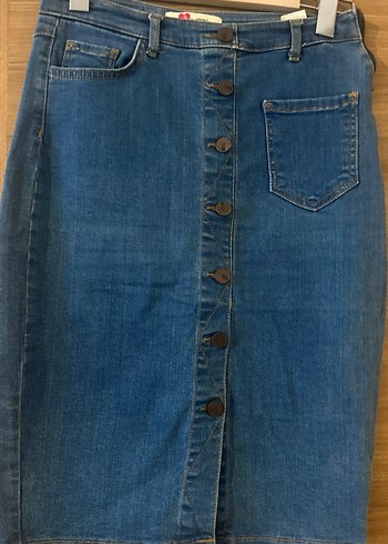 Düğmeli Mavi Denim Midi Etek - Görsel 2