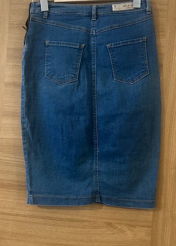Düğmeli Mavi Denim Midi Etek - Görsel 3