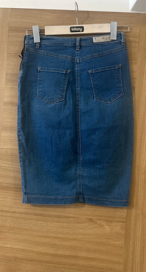 Düğmeli Mavi Denim Midi Etek - Görsel 3