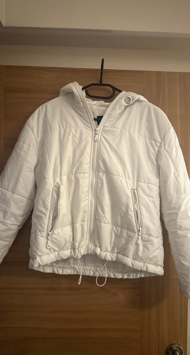 Beyaz Fermuarlı Kadın Midi Mont - Görsel 3