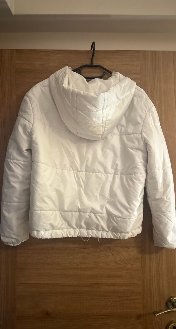 Beyaz Fermuarlı Kadın Midi Mont - Görsel 5