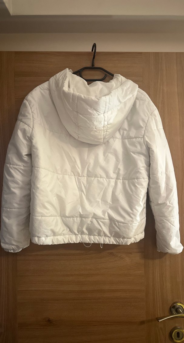 Beyaz Fermuarlı Kadın Midi Mont - Görsel 4